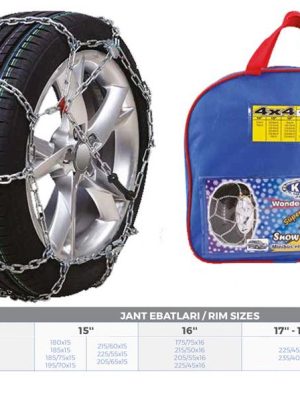 PATİNAJ ZİNCİRİ 4x4 JEEP - MİNİBÜS VE HAFİF TİC.ARAÇ 14-15-16-17-18-19 JANT ZİNCİR EBATLARI İÇİN RESİME BAKINIZ