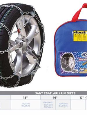 PATİNAJ ZİNCİRİ 4x4 JEEP - MİNİBÜS VE HAFİF TİC.ARAÇ 14-15-16 ZİNCİR EBATLARI İÇİN RESİME BAKINIZ