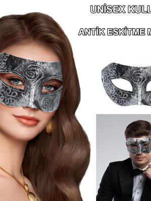Gümüş Eskitme Yüz Maskesi - Antik Tarz Balo Maskesi