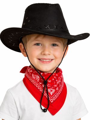 Çocuk Kovboy Şapka Siyah & Kırmızı Bandana Seti