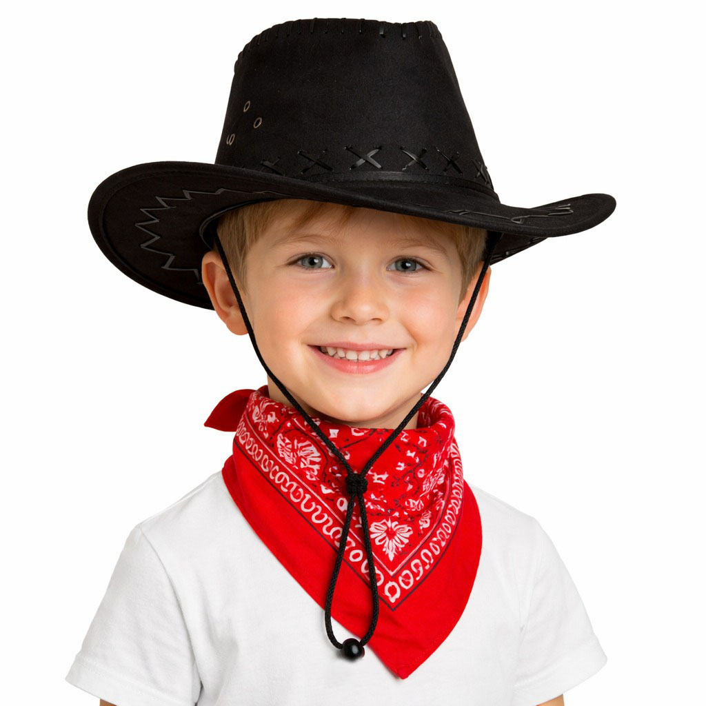 2142818_cocuk-kovboy-sapka-siyah-kirmizi-bandana-seti-resim-5365.jpg Çocuk Kovboy Şapka Siyah & Kırmızı Bandana Seti - Görsel 1