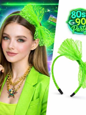 80’ler 90’lar Neon Yeşil Dantel Taç Fiyonklu