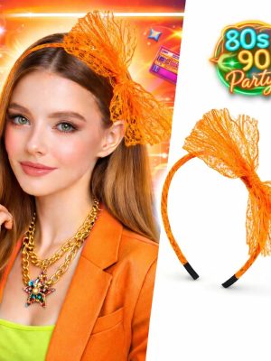 80’ler 90’lar Neon Turuncu Dantel Taç Fiyonklu