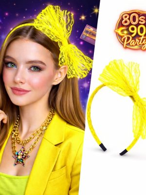 80’ler 90’lar Neon Sarı Dantel Taç Fiyonklu