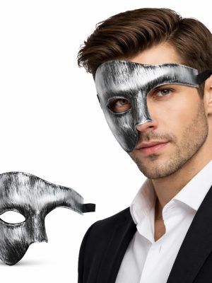 Antik Eskitme Gümüş Erkek Yarım Maske - Phantom & Balo Maskesi