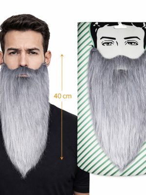 Gri Renk Lastikli Uzun Takma Sakal 40 cm