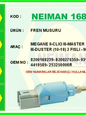 FREN MÜŞÜRÜ RENAULT MEGANE II 02>08 CLIO III 05>12 MASTER III 10> LAGUNA II 01>07 LAGUNA III 07>14 D USTER 10>18 MERCEDES CİTAN W415 MAVİ 2 FİŞLİ