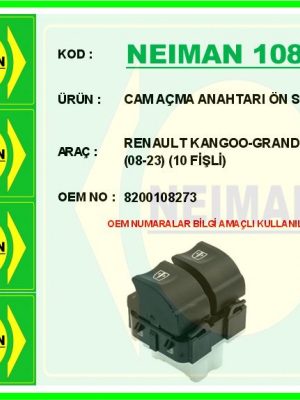CAM AÇMA ANAHTARI ÖN SOL ÇİFTLİ RENAULT KANGOO-GRAND KANGOO II 08-23 10 FİŞLİ