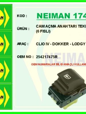 CAM AÇMA ANAHTARI TEKLI ON SAG 6 FISLI CLIO IV - DOKKER - LODGY
