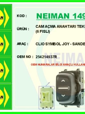 CAM AÇMA ANAHTARI TEKLI ON SAG 6 FISLI CLIO SYMBOL JOY - SANDERO