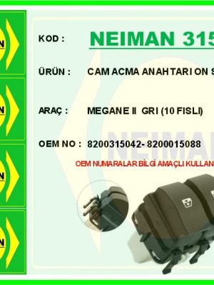 CAM ACMA ANAHTARI ON SOL CIFTLI MEGANE II GRI 10 FISLI