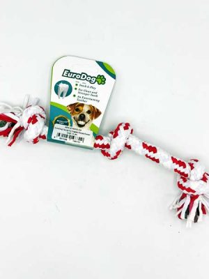 EuroDog Diş İpi Üç Düğüm Beyaz Kımızı Çizgi 15 cm