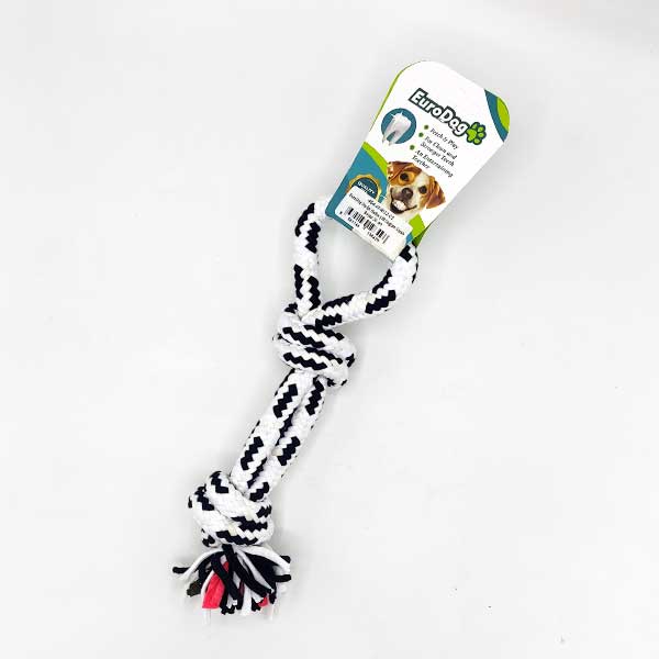 2161227_454-AY4012-01-1.jpg EuroDog Diş İpi Halka Çift Düğüm Siyah Beyaz 30 cm - Görsel 1