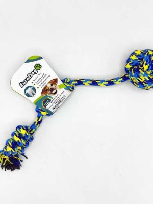 EuroDog Diş İpi İki Bur.Tek Top.Yeş.Sarı Mavi 30cm