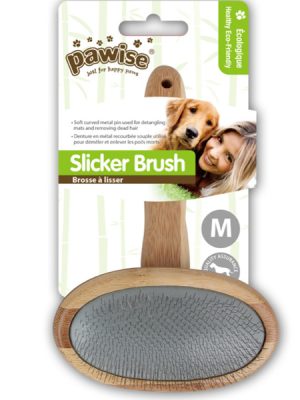 Pawise Ahşap Tutma Saplı Oval Kedi Ve Köpek Tarama Fırçası Medium