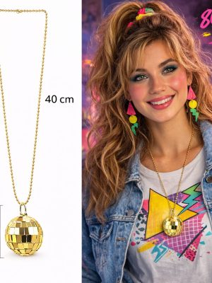 Retro Disko Topu Şekilli 80'ler 90'lar Altın Renk Plastik Kolye
