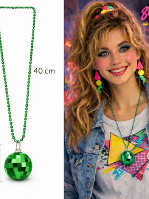 Retro Disko Topu Şekilli 80'ler 90'lar Yeşil Renk Plastik Kolye