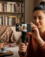 Masaüstü Telefon Tripodu Katlanabilir Telefon Tutucu Video Çekim Standı - Görsel 5