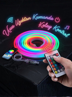 3 Metre RGB Akıllı Neon LED Şerit Işık Telefon ve Kumanda Kontrollü Ambiyans Aydınlatma