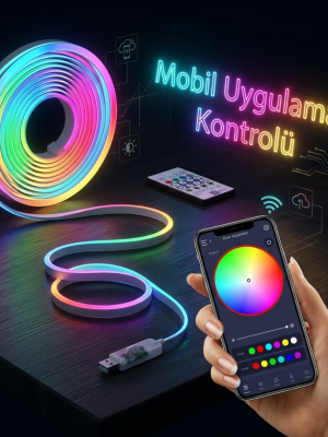Akıllı RGB LED Neon Şerit Işık 3M USB Bağlantılı Uzaktan Kumanda ve Mobil Uygulama Kontrolü