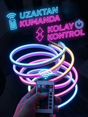 RGB Akıllı LED Neon Şerit Işık 3 Metre Uzaktan Kumandalı ve Telefon Kontrollü Renkli Aydınlatma