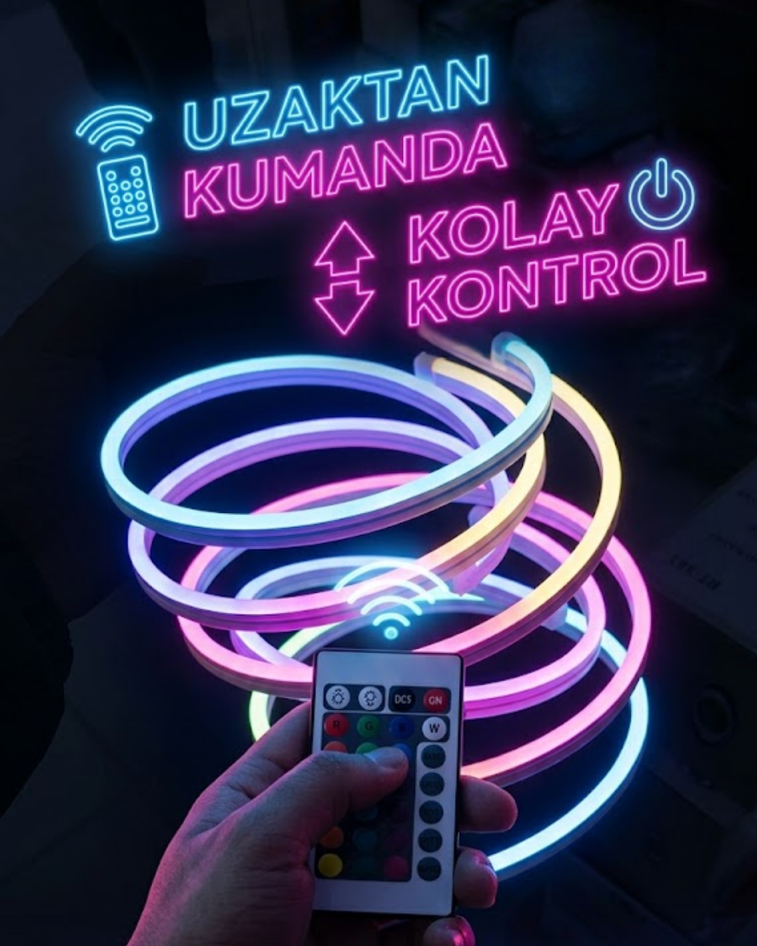 2176753_1-45.png RGB Akıllı LED Neon Şerit Işık 3 Metre Uzaktan Kumandalı ve Telefon Kontrollü Renkli Aydınlatma - Görsel 1