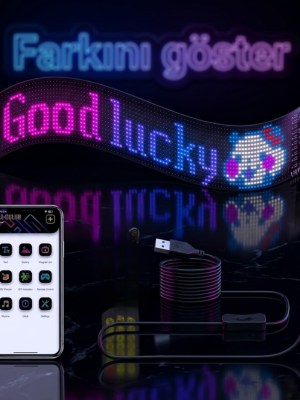 16x96 RGB LED Matrix Panel 60 cm Esnek Yapı Uygulama Kontrollü Kayan Yazı Ekranı