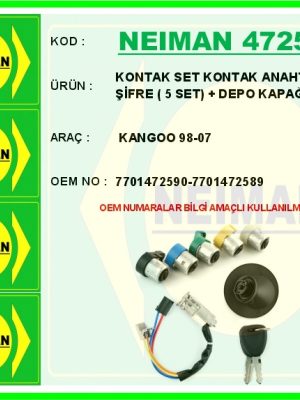 KONTAK SET KONTAK ANAHTARI KAPI ŞİFRE 5 SET DEPO KAPAĞI KANGOO 98-07