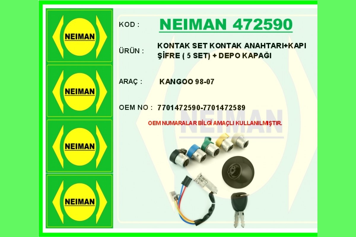 2199884_1287301_780158322.jpg KONTAK SET KONTAK ANAHTARI KAPI ŞİFRE 5 SET DEPO KAPAĞI KANGOO 98-07 - Görsel 1