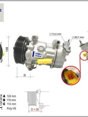 KLİMA KOMPRESÖRÜ PEUGEOT P206 01> P1007 05> PARTNER 96>15 BIPPER 08> CITROEN C2 03>10 C3 02>10 NEMO 08> BERLINGO 96>15 XSARA 99>11 1.1-1.4-1.6 FIORINO 1.4 MINI R56-R59-R60
