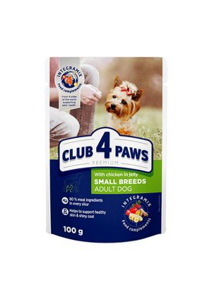 CLUB4PAWS TAVUKLU POUCH KÜÇÜK IRK YETIŞKIN KÖPEK JÖLE 100 GR X 6 ADET