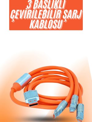 Çoklu Şarj Kablosu USB Type-C İOS Uyumlu 120W Hızlı Şarj Kablosu