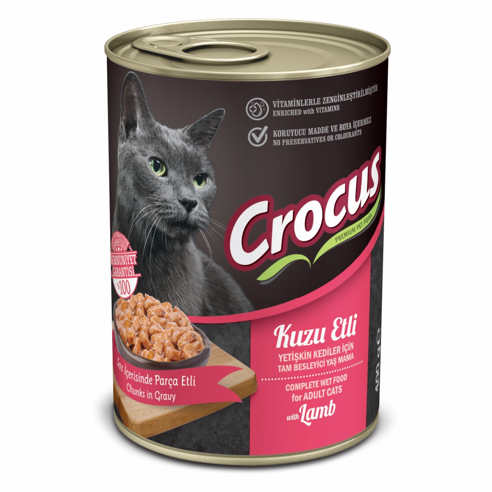 63a4e10393c4ce57f46e9e4194739a51-1.jpg CROCUS YETIŞKIN KEDI KUZU ETLI YAŞ MAMA 400 GR X 4 ADET - Görsel 1