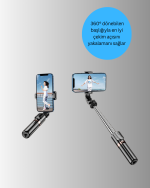 Bluetooth Selfie Çubuğu –  Katlanabilir, Uzaktan Kumandalı - Görsel 3