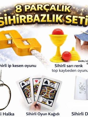 8’li Sihirbazlık Seti (Kibrit, Defter, Halka, Kupa, İp, 3’lü Kart)