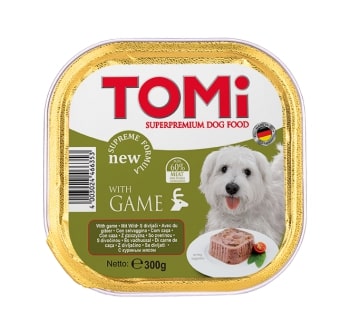 8e01296caa6b188211d3d33ad0fffb2f.jpg Tomi Köpek Yaban Hayvanlı Pate Alüminyum Yaş Mama 300gr (pate) - Görsel 1