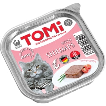 9821a765d0da4d9d873808883bdaeaf1.jpg Tomi Kedi Karidesli Alüminyum Yaş Mama 100gr (pate) - Görsel 1