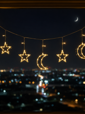 Büyük Ay Yıldız LED Ramazan Süsü Sıcak Beyaz Dekoratif Işık
