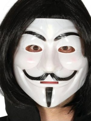 Siyah Renk Takma Kısa Saç ve V For Vendetta Maskesi Anonymous Maskesi