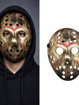 Bakır Renk Kırmızı Çizgili Tam Yüz Hokey Jason Maskesi Hannibal Maskesi