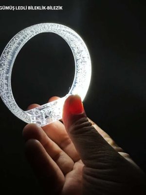 Beyaz-Gümüş Led Işıklı Baskı Yapılabilen Pilli Bileklik Bilezik 1,5 cm Genişlik