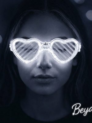 Beyaz LED Işıklı Kalp Gözlük – 3 Modlu Parti & Glow Gözlüğü