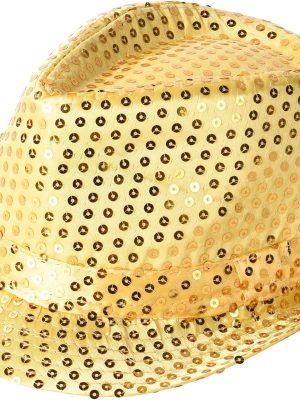 Disko Star Altın Gold Payetli Fötr Şapka Yetişkin Boy
