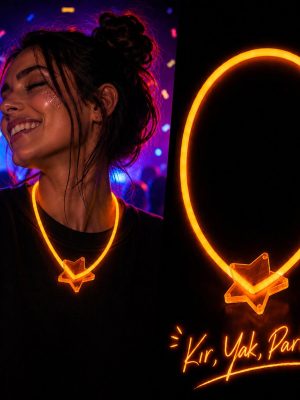 Fosforlu Yıldız Parti Kolyesi – Neon Işıklı Kolye Turuncu Renk