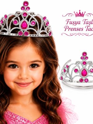 Fuşya Taşlı Prenses Tacı Kraliçe Tacı