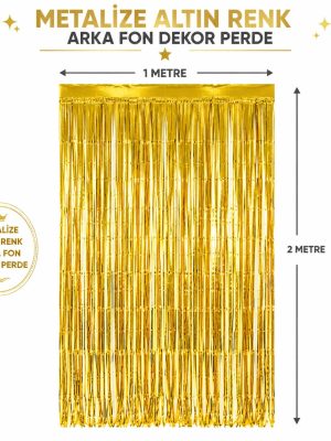 Gold Metalize Parti Perdesi 100x200 cm – Kapı ve Arka Fon Perdesi