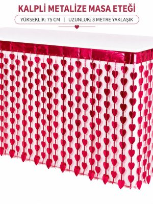Kalpli Metalize Masa Eteği Kırmızı 75x300 cm