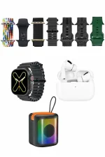 Karler Bass K28 Kombo 7 Adet Kordon Akıllı Saat Airpods Kulaklık Kablosuz Hoparlör Set - Siyah
