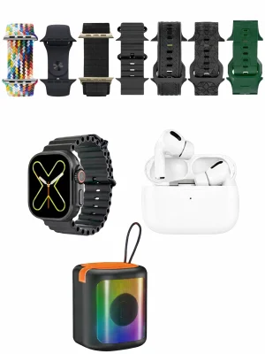 Karler Bass K28 Kombo 7 Adet Kordon Akıllı Saat Airpods Kulaklık Kablosuz Hoparlör Set - Siyah