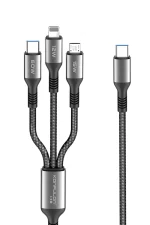 Konfulon DC62 3in1 Type-C to 60W Type-C / 12W Lightning / 15W Micro 1.2M Hızlı Şarj Kablo - Siyah